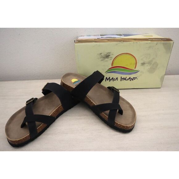 Maui Island 771314 Women's Sz 7M Black Hampton 2-Strap Slip-On Sandals - Picture 1 of 13
